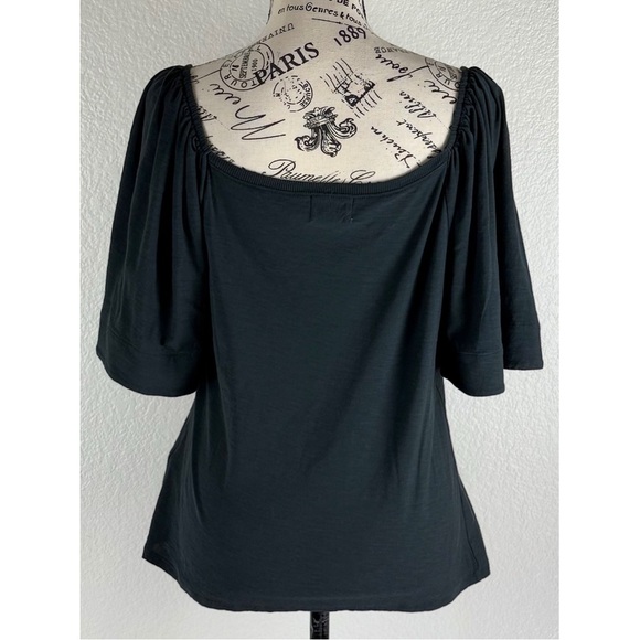 Nation Ltd Jayden Flutter Sleeve Pima Cotton Black Blouse, size Large - Picture 7 of 10